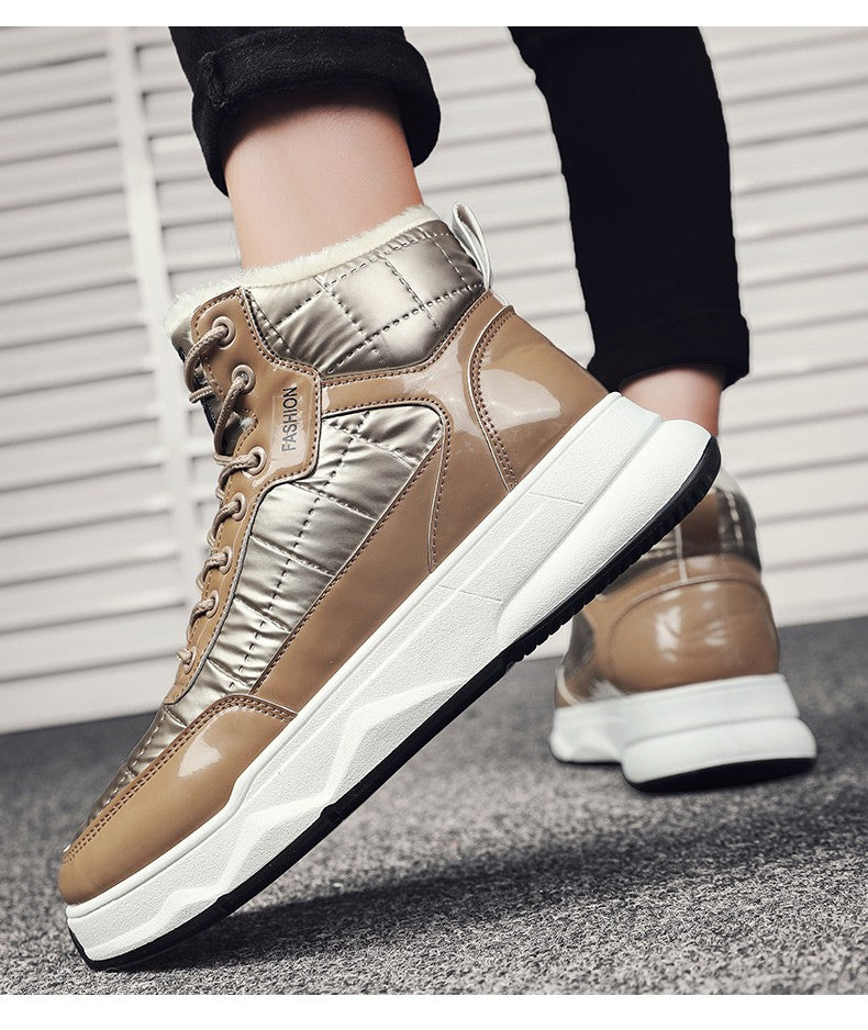 Trendy Silver Winter Boots Man High top Sneakers Outdoor Warm Plush Men's Snow Boots Platform Furry Ankle Boots Men Casual Boot