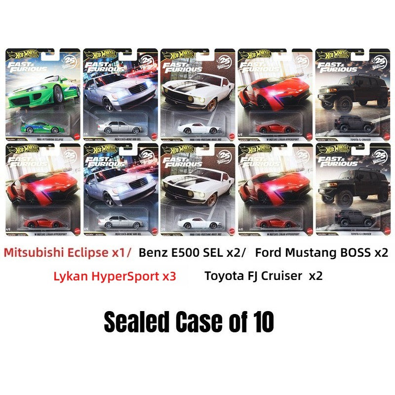 Hot Wheels Premium HNW46 Velozes e Furiosos, Mitsubishi Eclipse Benz 500 Lykan FJ Cruiser, Brinquedos de Colecionador em Diecast 1:43 para Crianças