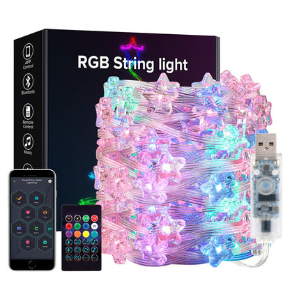USB Christmas Lights String 5m 10m Bluetooth Music APP Remote DC5V WS2812B Party Wedding Garden Backyard Star Rugby Strawberries