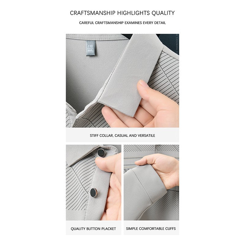 TFETTERS Elegant T Shirt for Man 2025 Spring Autumn Tops Long Sleeve Turn Down Collar Graphic Smart Casual T-shirt for Men