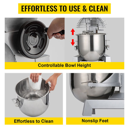 SucceBuy 10-30L Máquina de Massa Elétrica Aço Inoxidável Batedeira Mixer Processador de Alimentos Liquidificador de Bancada Comercial para Creme e Ovo