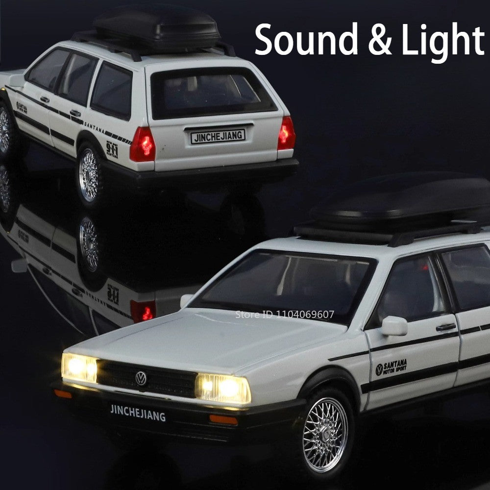 1:32 SANTANA Carros de Brinquedo em Miniatura de Liga Leve com Som, Luz e Portas que Abrem, Puxar para Trás, Veículos de Decoração para Presentes Infantis