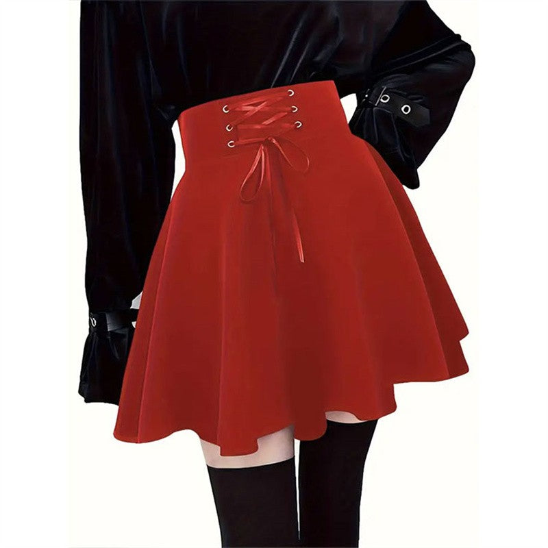 Halloween Mall Goth Skirt Women Harajuku Y2k E-girl High Waist Bandage Black Mini Skirt Dark Gothic Punk Club Wear Streetwear