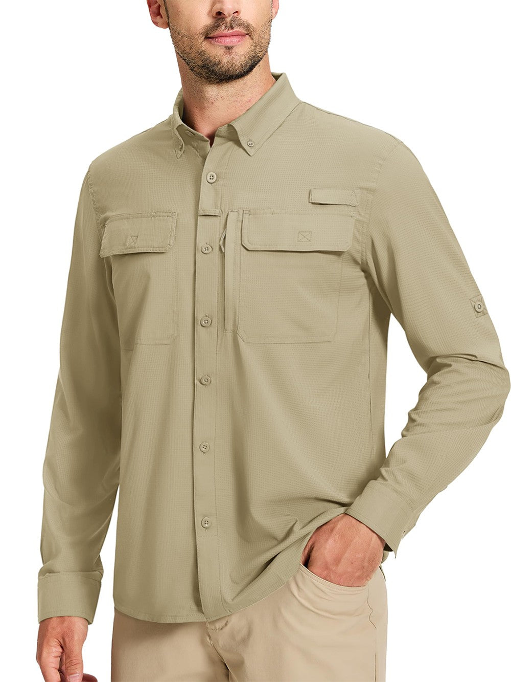 TACVASEN UV Block Fishing Shirts Mens Sun Protection Quick Dry Long Sleeve Shirts Mesh Breathable Hiking Cargo Shirts Work Shirt