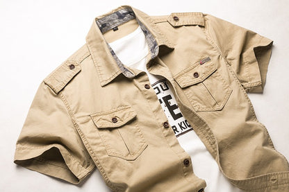 2025 New Men's Cargo Tactical Shirts 100% Cotton Short Sleeve Work Brand Military Shirt Chemise Plus size 5XL