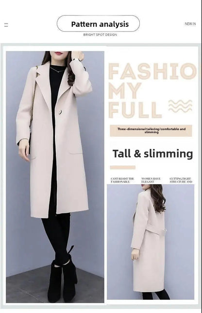 Plus Size Ladies Thickened Winter Coat Long Open-Front Woolen Jacket Loose Fit plus Size Fashionable Autumn Winter Korean Sty...