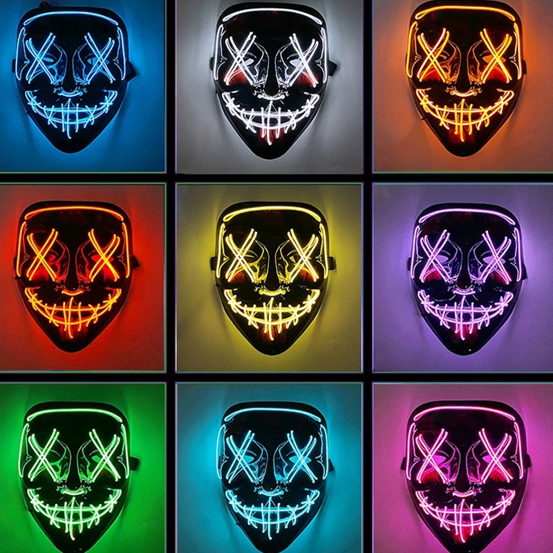 Wireless LED Purge Mask Neon Glow In Dark Scary Grimace Full Face Mask Cosplay Rave Bar Club Masquerade Carnival Party Decor