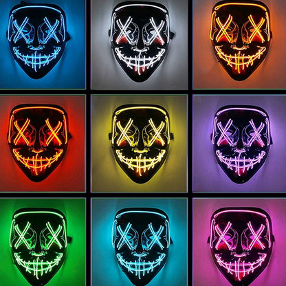 Wireless LED Purge Mask Neon Glow In Dark Scary Grimace Full Face Mask Cosplay Rave Bar Club Masquerade Carnival Party Decor