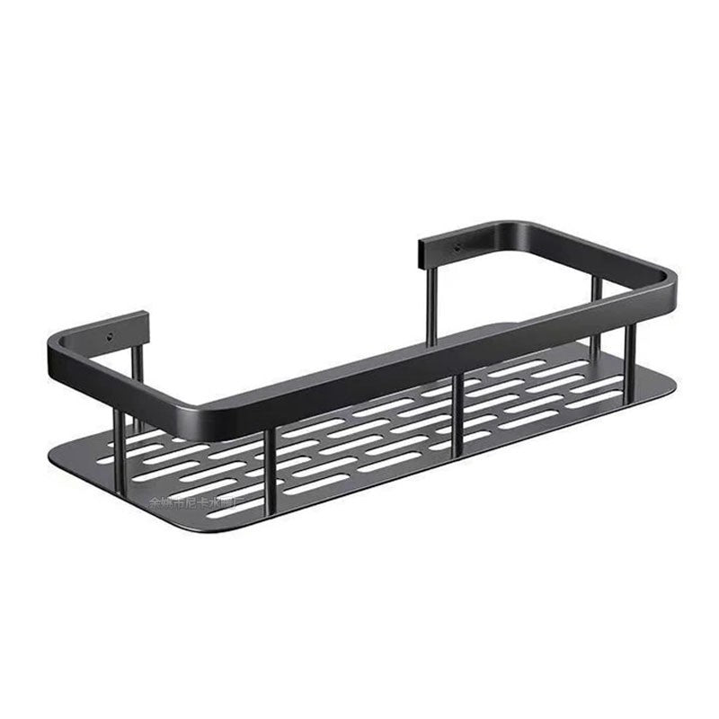 Black rectangular perforation-free bathroom storage rack Kitchen bathroom countertop wall hanging thick storage rack