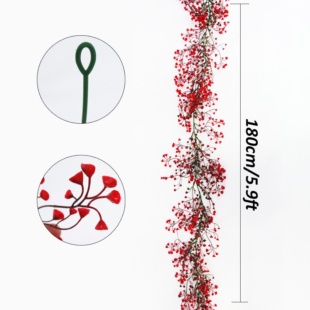 1.8m Artificial Hanging Plants Garland Plastic Red Ferns Fake Ivy Plant for Christmas Home Wedding Table Party Garden Decoration