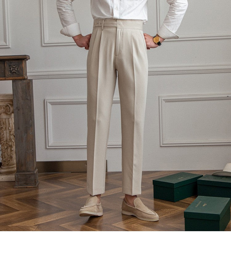 High Waisted Men Straight Casual Suit Pants High Quality Naples Pants British Elegant Trousers Apricot Black Banquet Wedding