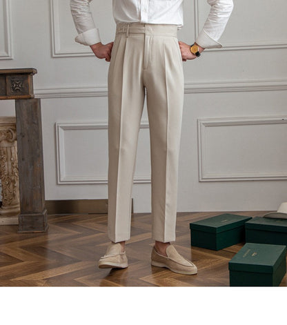 High Waisted Men Straight Casual Suit Pants High Quality Naples Pants British Elegant Trousers Apricot Black Banquet Wedding