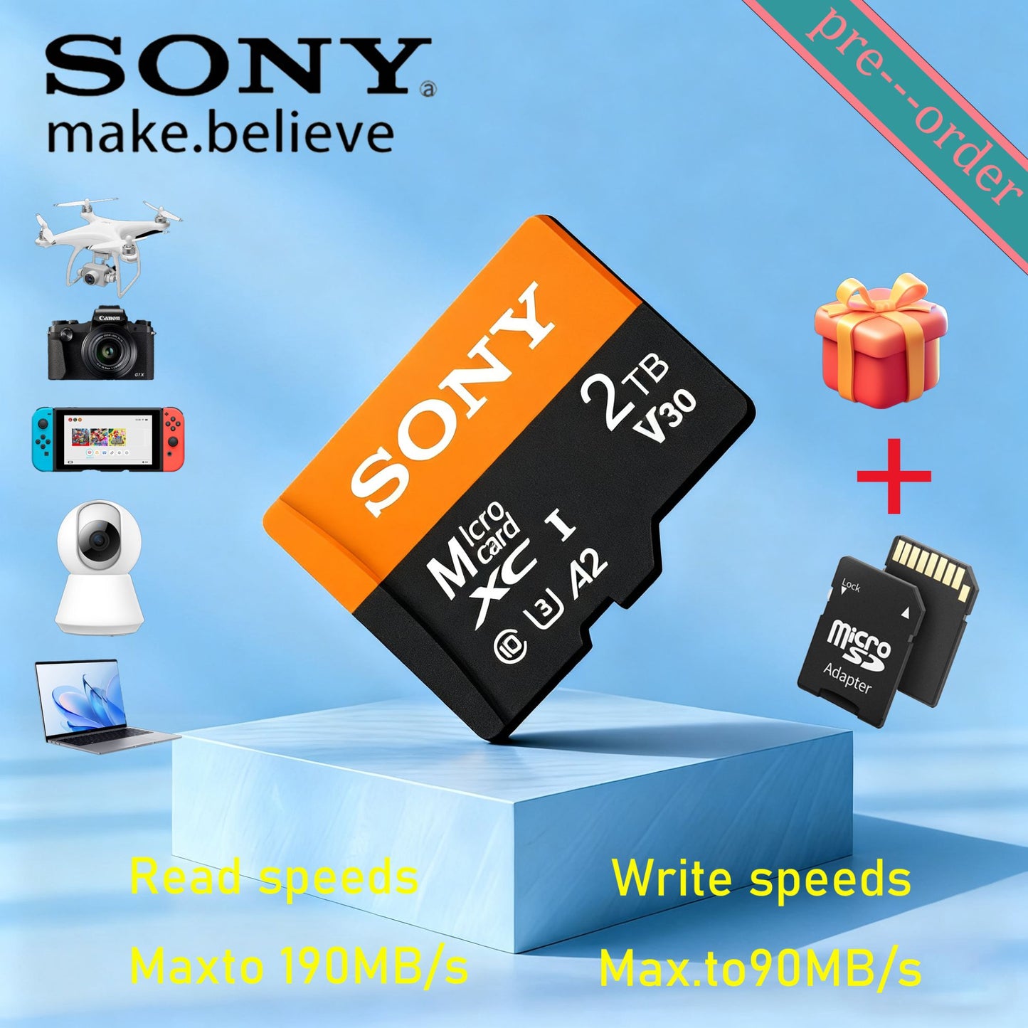 Cartão de Memória SONY TF de Alta Velocidade 2TB/1TB/512GB/256GB A2 C10 Mais Recente Tecnologia de Leitura-Gravação para Câmeras Celulares Computadores Gravadores Veiculares