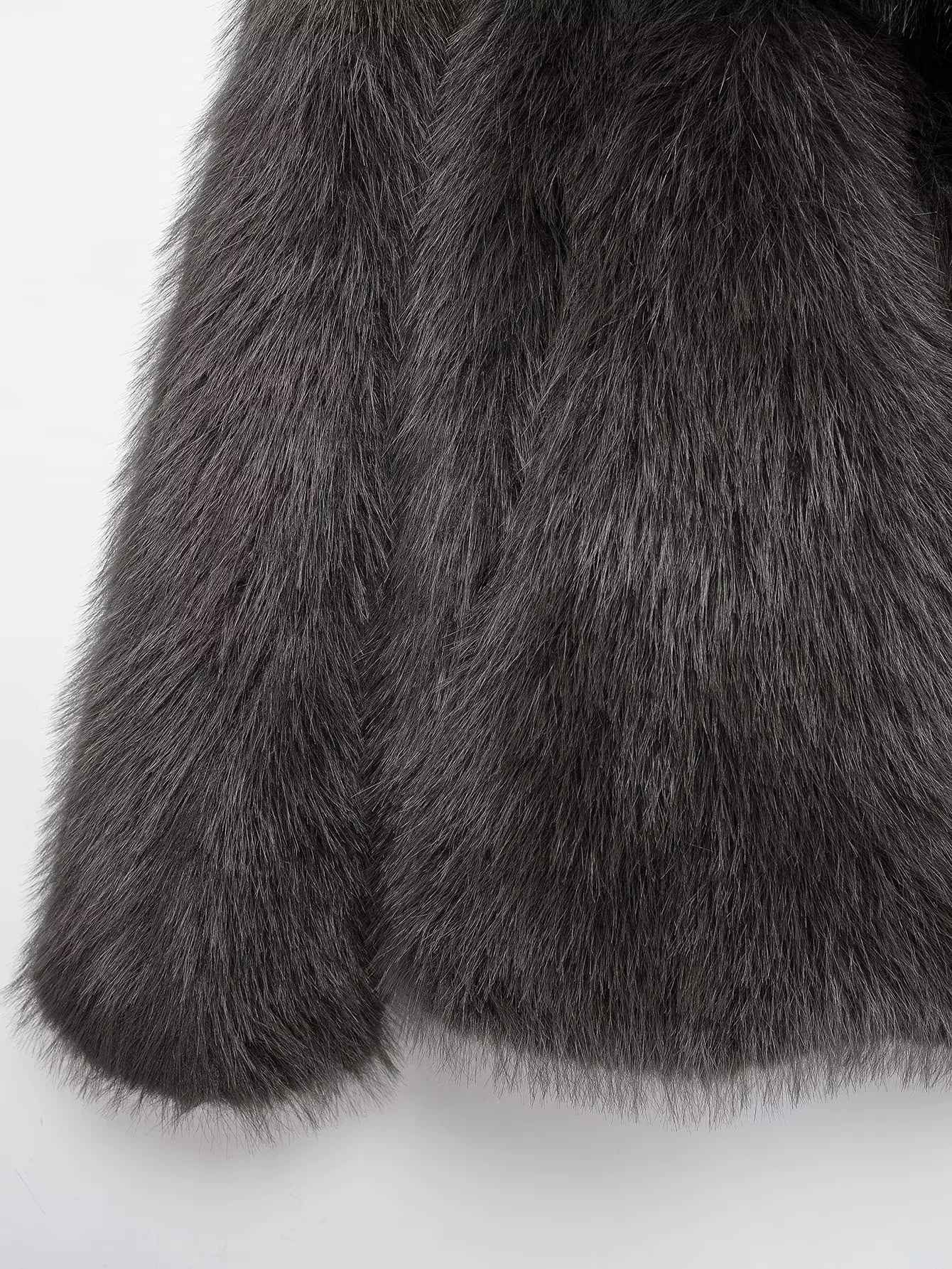 KONDALA 2025 Fall Winter Casual Faux Fur Brown Women Warm Jackets Streetwear Turn Down Collar Christmas Oversized Elegant Coats