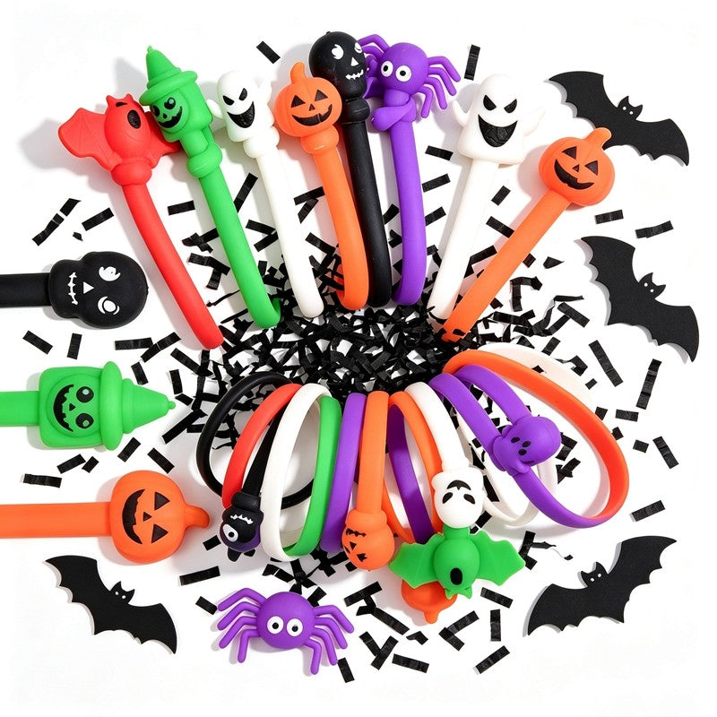 Soft Stretch Silicone Wristbands Spider Bat Skull Pumpkin Ghost Halloween Party Favors Goodie Bag Fillers Trick or Treat Rewards