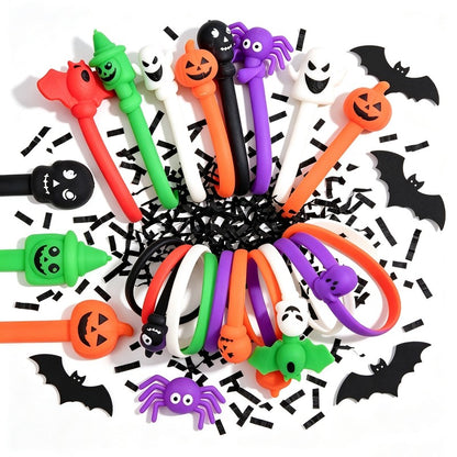 Soft Stretch Silicone Wristbands Spider Bat Skull Pumpkin Ghost Halloween Party Favors Goodie Bag Fillers Trick or Treat Rewards