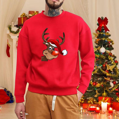 Christmas elk round neck pullover fall and winter men's casual long-sleeved cute Merry Christmas red sweater