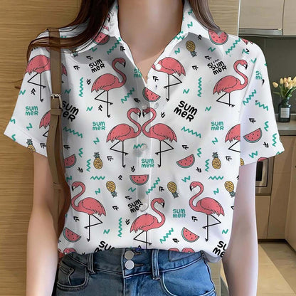 Womens Shirts  Cartoon Animal flamingo 3D Printed Casual Hawaiian Short Sleeve Button Beach Shirt Summer y2k Women's Clothes