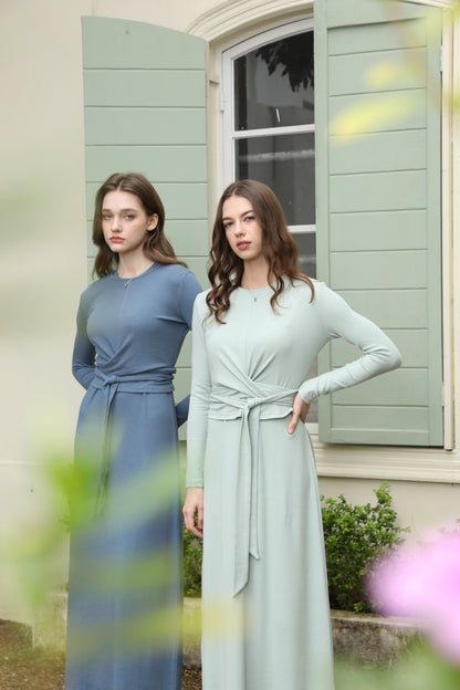 AS 2025 summer ribbing closed-fit wrap tops + Aline dress high Stretch matching