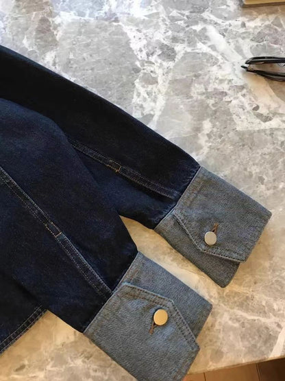 Retro Contrasting Color Laple Denim Jacket for Women 2024 Autumn New Loose Single-breasted Coats Casual Versatile Short Top