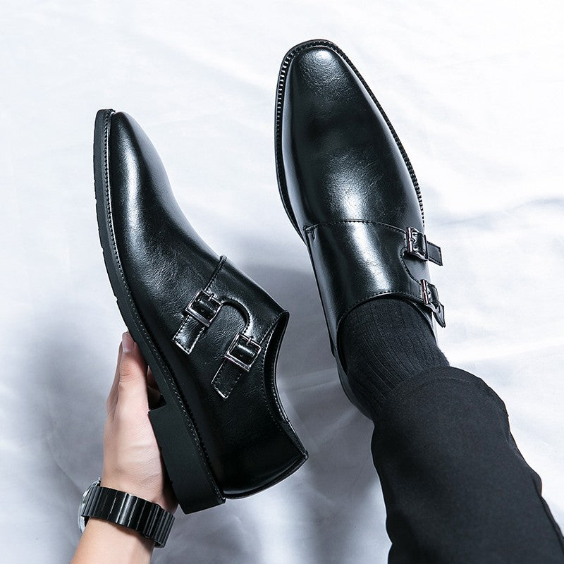 Classic Retro Dress Men's Monk Leather Shoes With Pointed Toe Buckle Business Office Wedding Soft Comfortable Men's Shoes