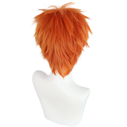Synthetic Short Straight Orange Men Cosplay Wig with Bangs for Halloween Thanksgiving Day Christmas