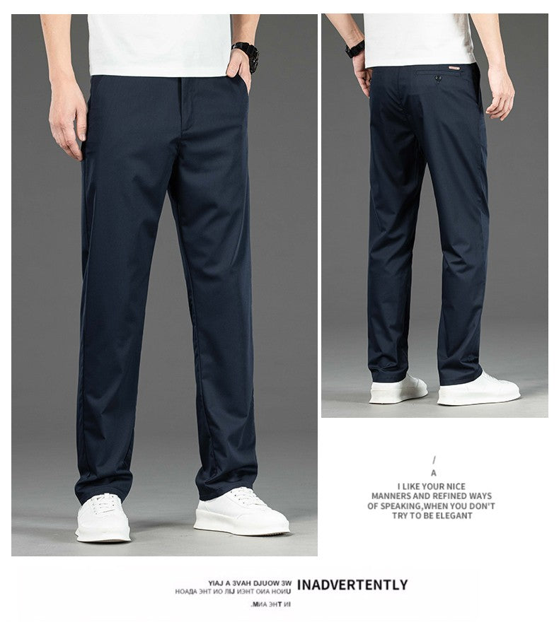 Spring Summer New Men's Casual Pants Thin Mulberry Silk Soft Business Casual Trousers Slim Straight Elastic Suit Pants Male