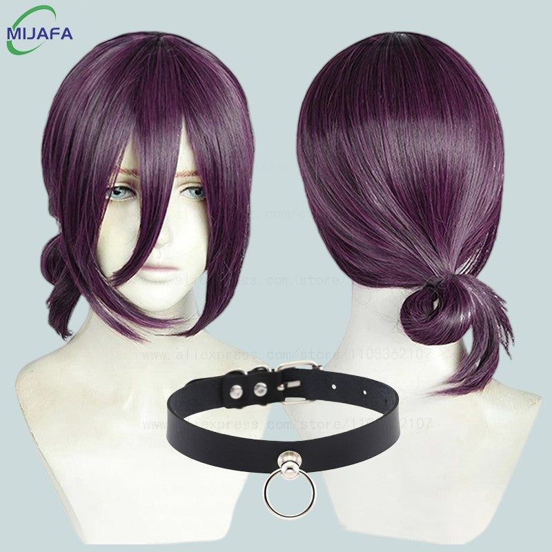 High Quality Anime Reze Cosplay Wig 45cm Purple Heat Resistant Synthetic Hair Anime Wigs + Wig Cap