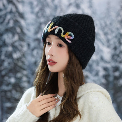 Vintage Embroidered Hats Letter Korean Version Knitted Hat for Autumn and Winter Warm Ear Protection Knitted Hats