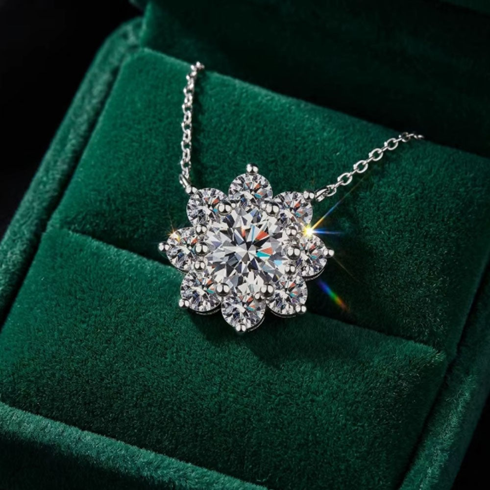 HHIOK GRA VVS1 Moissanite Sunflower Necklace S925 Silver Pendant Sparkling Diamond Ladies' Anniversary Exquisite Jewelry Gift
