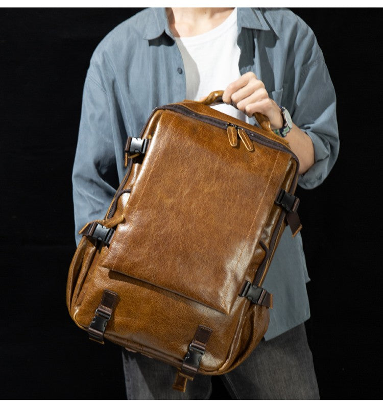 Retro cowhide backpack men and women trend outdoor travel bag leather business computer backpack large capacity