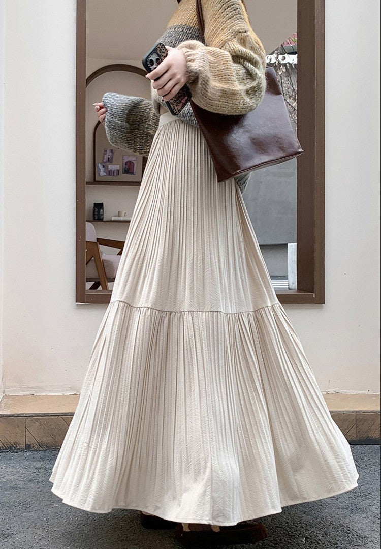 Pleated half skirt for women in autumn and winter 2025 new high waist slimming casual versatile A-line umbrella long skirt