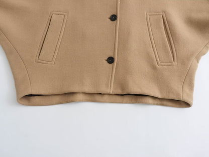 Women's Oblique Button Loose Batwing Sleeve Jacket Coat Lapel Double Pocket Warm Solid Vintage Outerwear Fall Winter Coat