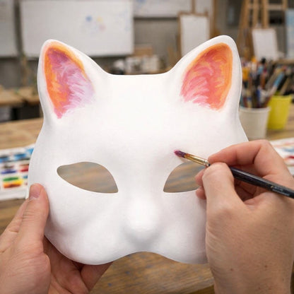5 Pcs Blank White Cat Mask, DIY Unpainted Half Face Mask for Kids Adults Halloween Masquerade Party Art Painting Craft Project