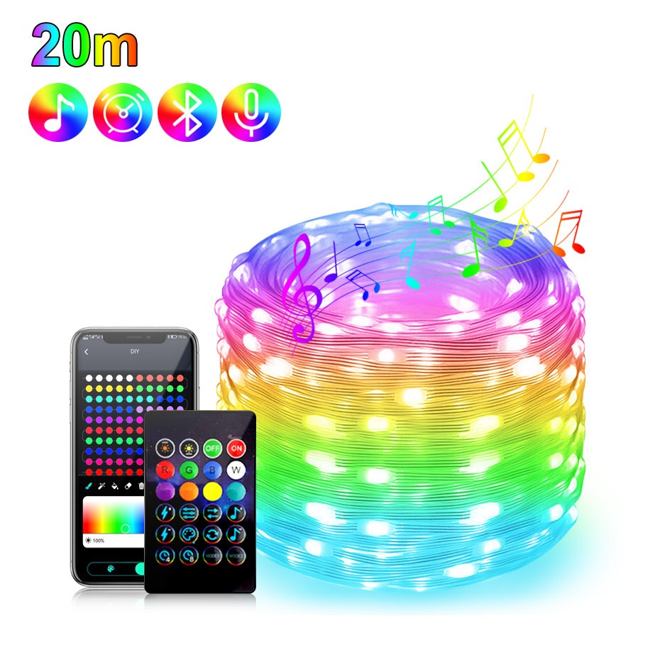 Bluetooth Smart LED String Fairy Lights 5V WS2812B Christmas Garland Light RGBIC Dream Color Waterproof IP67 for Party Holiday