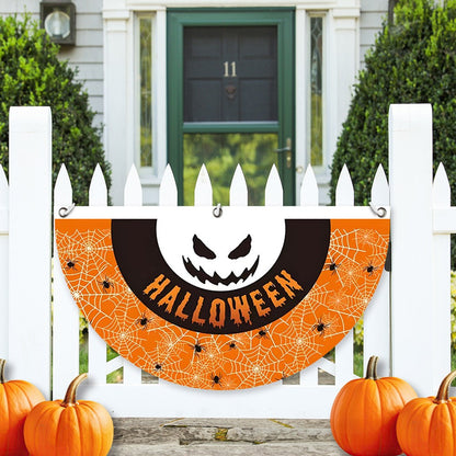 Halloween Fan Flag Spooky Halloween Bunting Flag Set for Outdoor Yard Decor Skull Ghost Pumpkin Banner for Porch Fence Kitchen