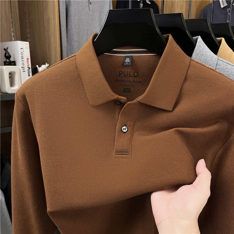 100Cotton Original Quality Men's Polo Shirt Simple Front Embroid Long Sleeve Autumn Lapel T-Shirt Business Casual Trend Menswear