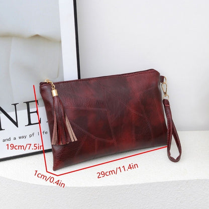 Casual Tassel Handheld Bag Korean Style PU Leather Zipper Coin Purse Earphone Pouch Wallet Small Item Bag Men