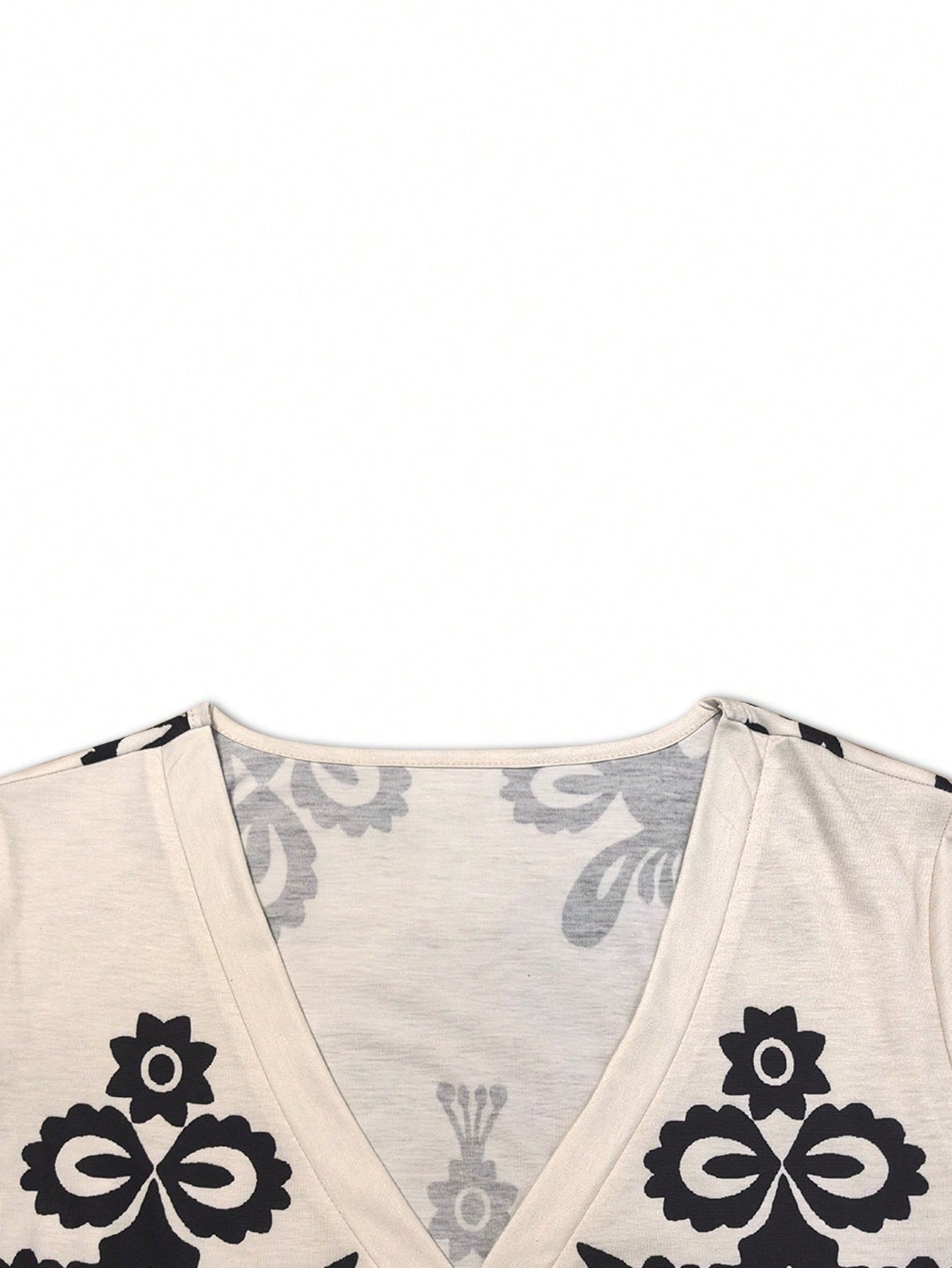 Plus size, women's fashionable short-sleeved V-neck dress, retro ethnic style fashion women's dress - elastic