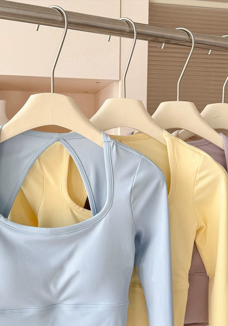 Women's Long-Sleeve Sports Top with Chest Pads, Yoga Wear, Pilates Training Fitness Apparel, Running