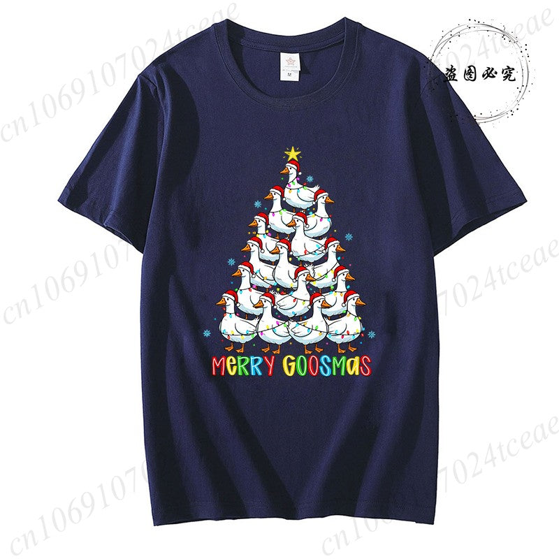 Funny Merry Goosmas T-Shirts for Women,Trendy Christmas Goose Shirt Design,Christmas Tree Party T-Shirts for Women Men Clothes