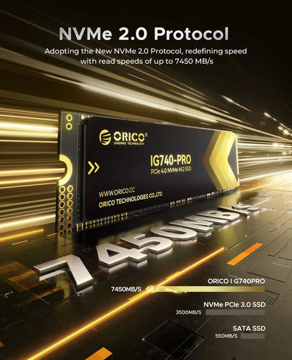 ORICO NVMe 2.0 SSD Interno de Estado Sólido TLC PCIe Gen4 M.2 2280 7450MB/s para Workstations de Computação de Alto Desempenho e PlayStation