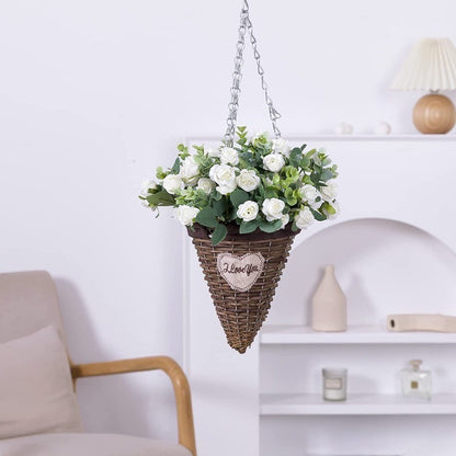 10 Heads pink Artificial Silk Rose Flowers Fake White Eucalyptus  Peony Flower Bouquet, for Home Wedding Party Garden Decoration