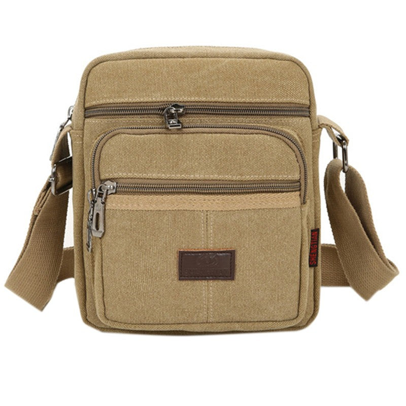 Multifunctional men's Shoulder Bag Flap Solid Color Casual Messenger Canvas Fashion Zipper Retro Travel men's Shoulder Bag