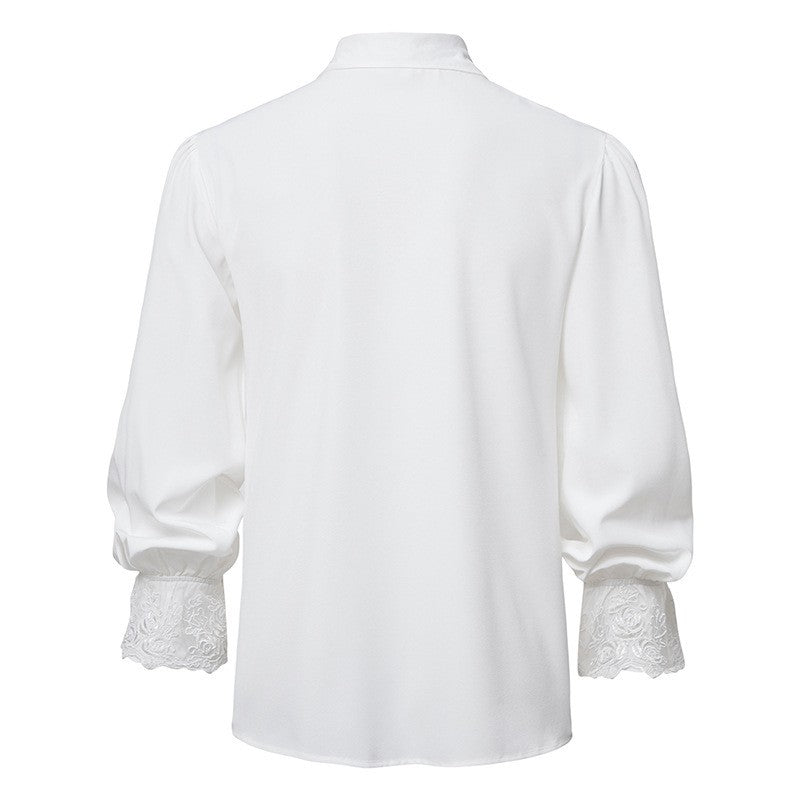 Men Steampunk Ruffle Shirt Long Sleeve Lace Cuff Medieval Victorian Halloween Costume Tops