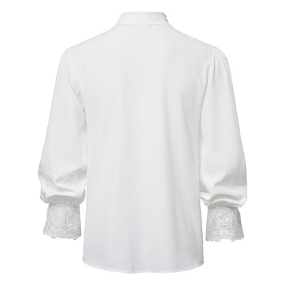 Men Steampunk Ruffle Shirt Long Sleeve Lace Cuff Medieval Victorian Halloween Costume Tops