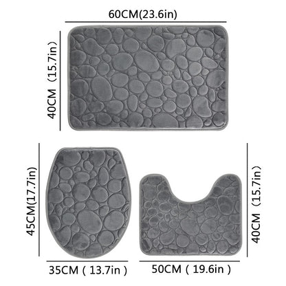 1 Set of Solid Color Simple Bathroom Water-absorbing and Non-slip Floor Mat Stone Pattern, Comfortable and Soft, Three-piece Set