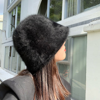 2023 new Hat winter women's fashion Solid color rabbit fur hat bucket cap  fisherman's hat  knitted wool basin Bucket Hat