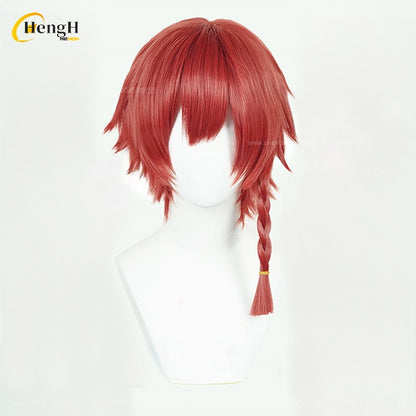 2 Estilos Anime Kurona Ranze Cabelo Sintético Curto 30cm Trança Vermelha Perucas Cabelo Resistente ao Calor Festa de Halloween Cosplay Perucas de Anime