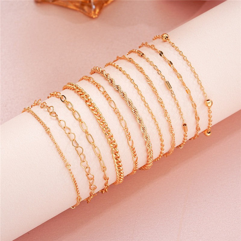Conjunto de Pulseiras Femininas Corrente Cubana, Cor Dourada, Boho Retrô, Torção Grossa, Joias da Moda de Qualidade, 11 Peças, 2024